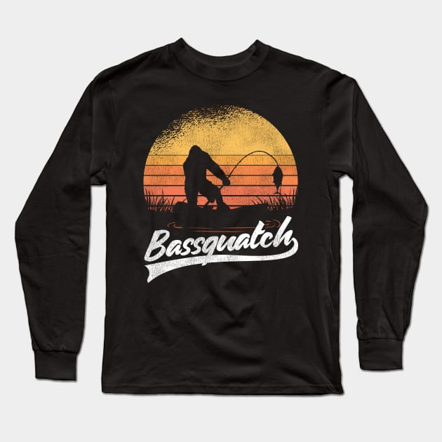 Funny Bigfoot Sasquatch Fishing Gift Vintage Retro Long Sleeve T-Shirt by Kuehni